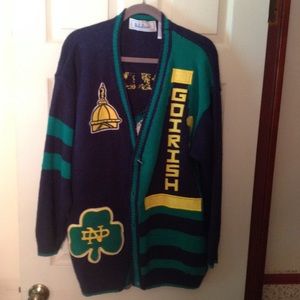 Blue heavy knit Notre Dame button down sweater